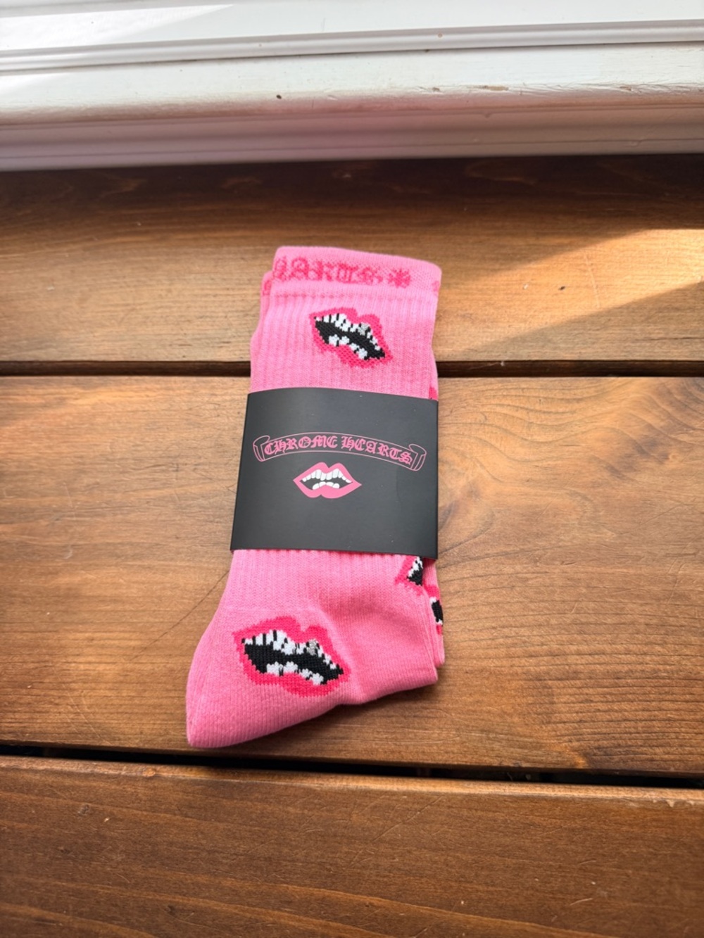 Pink Lip Print Chomper Crew Socks